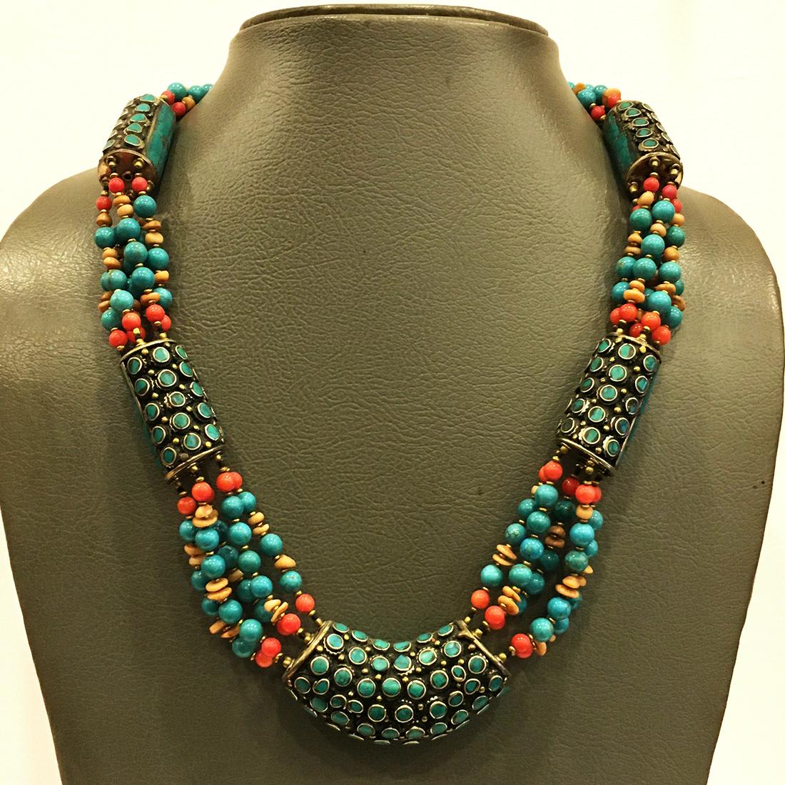 Old Natural Turquoise Beaded Choker Necklace (1 of 2)