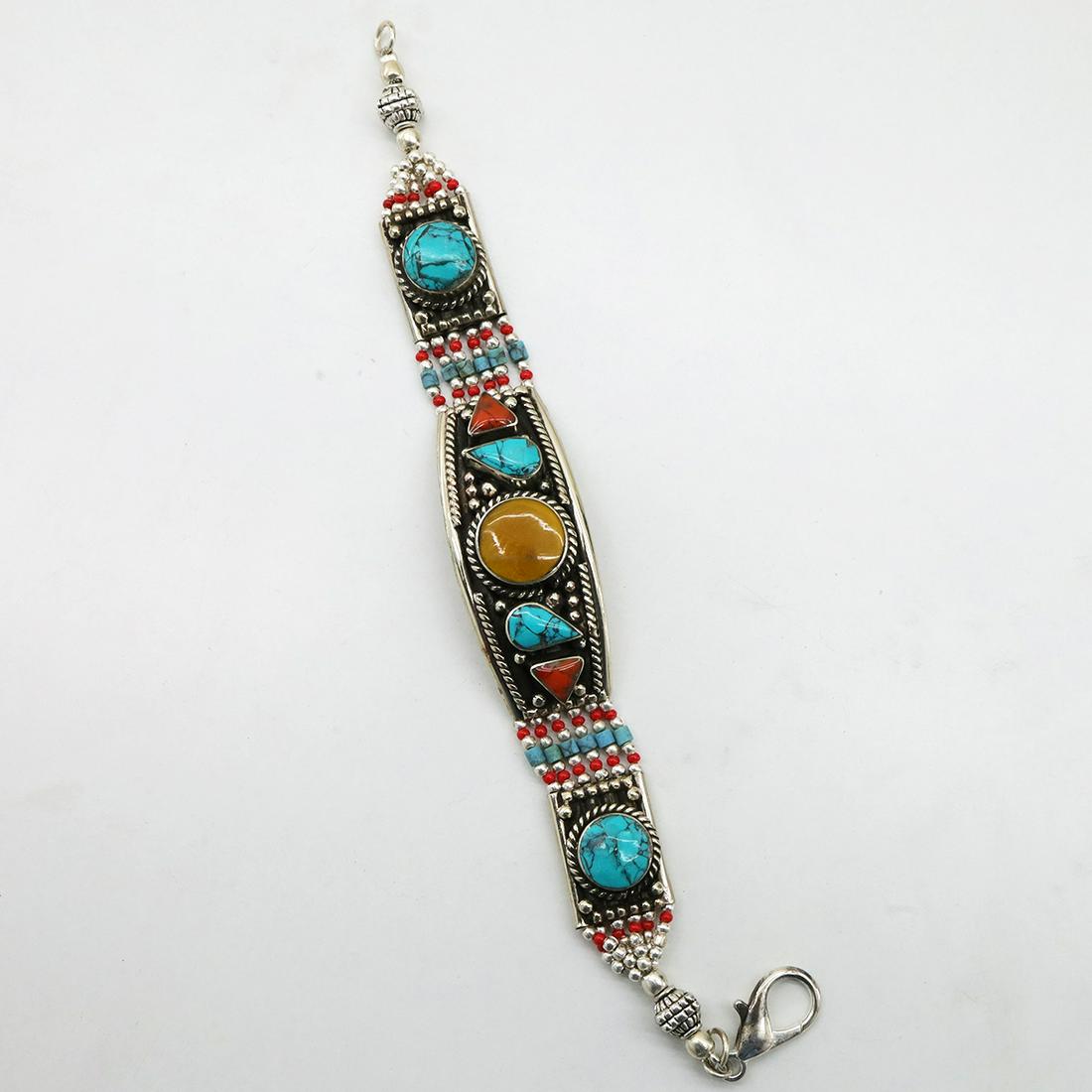 Natural Turquoise Handmade Choker Bracelet: Tibet Natural Stone Hand Made Turquoise, Coral & Lapis Bracelet......This elegant Bracelet was handcrafted in Tibet, the home of exquisite jewelry craftsmanship. It was skillfully made with large natu