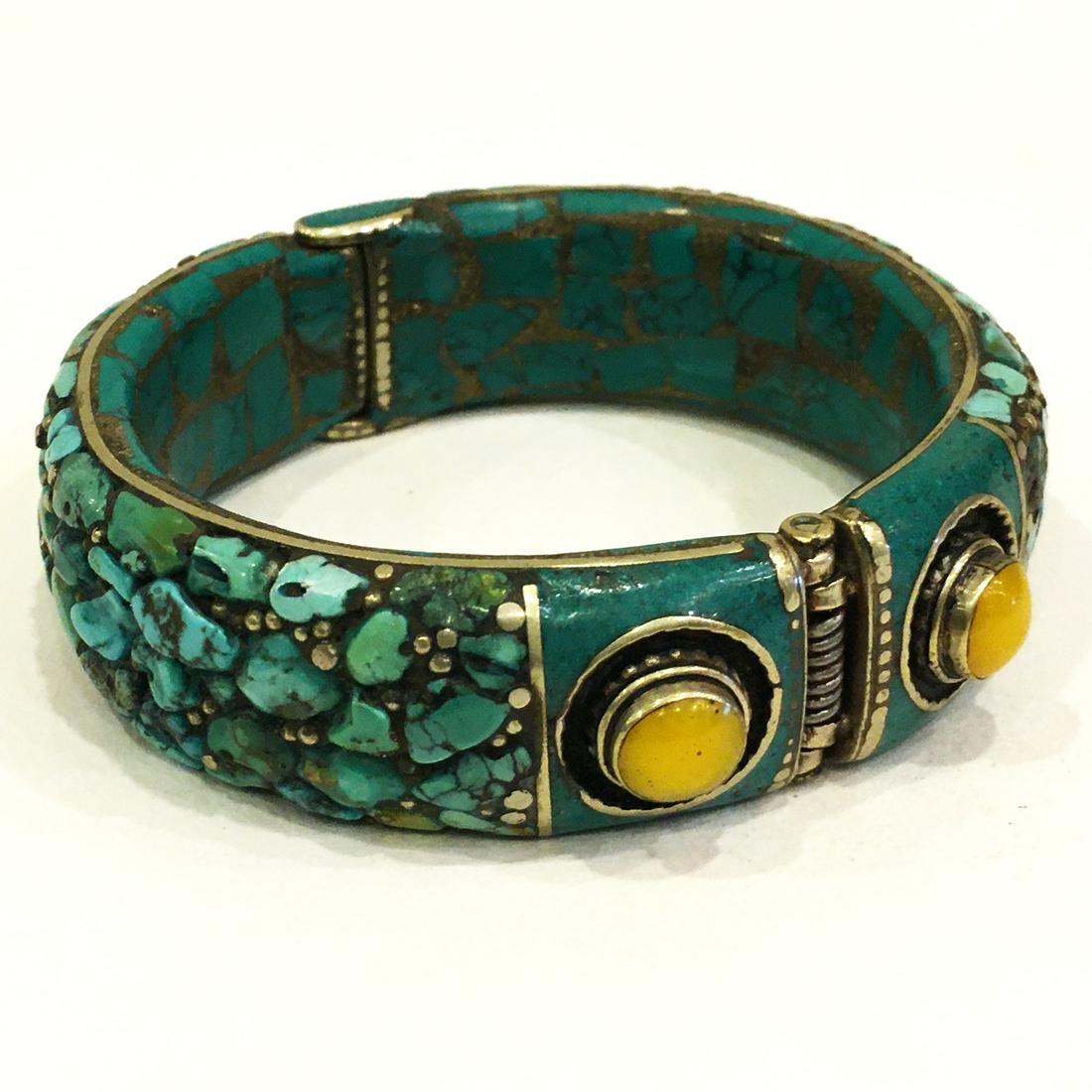 Old Rough Turquoise Hand-Carved Bangle (1 of 5)