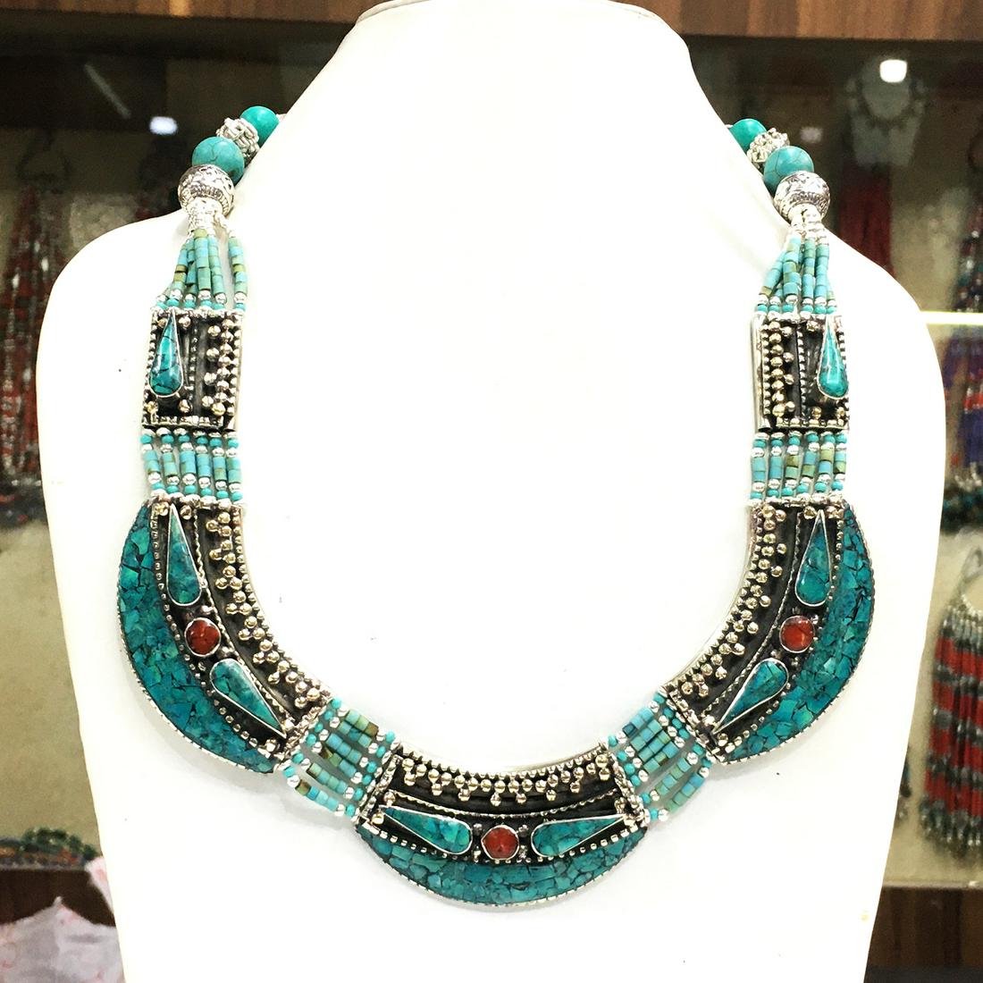 Tibetan Turquoise Handmade Ethnic Beaded Necklace (1 of 1)