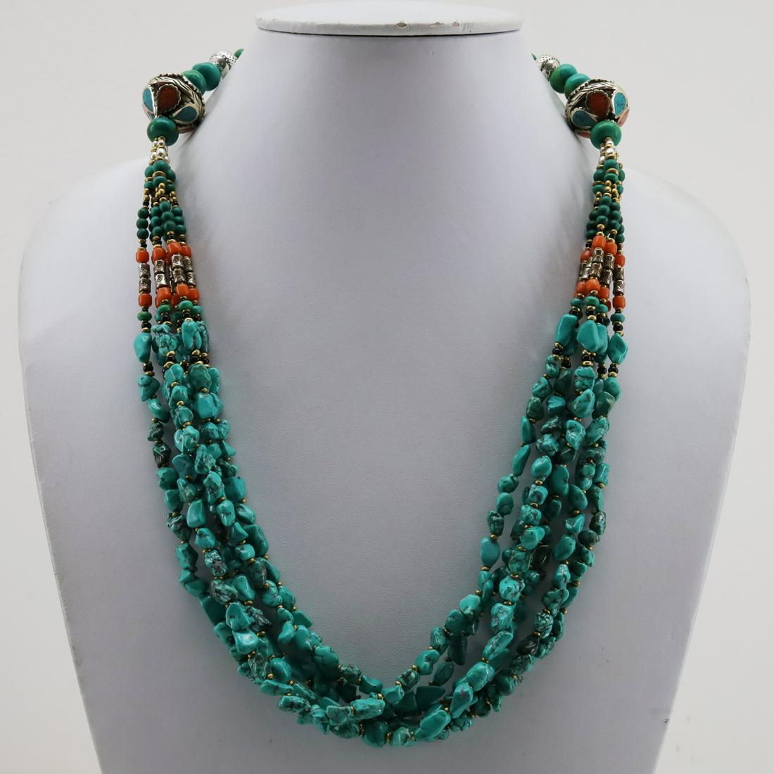 Old Tibetan Rough Turquoise Beaded Necklace (1 of 3)