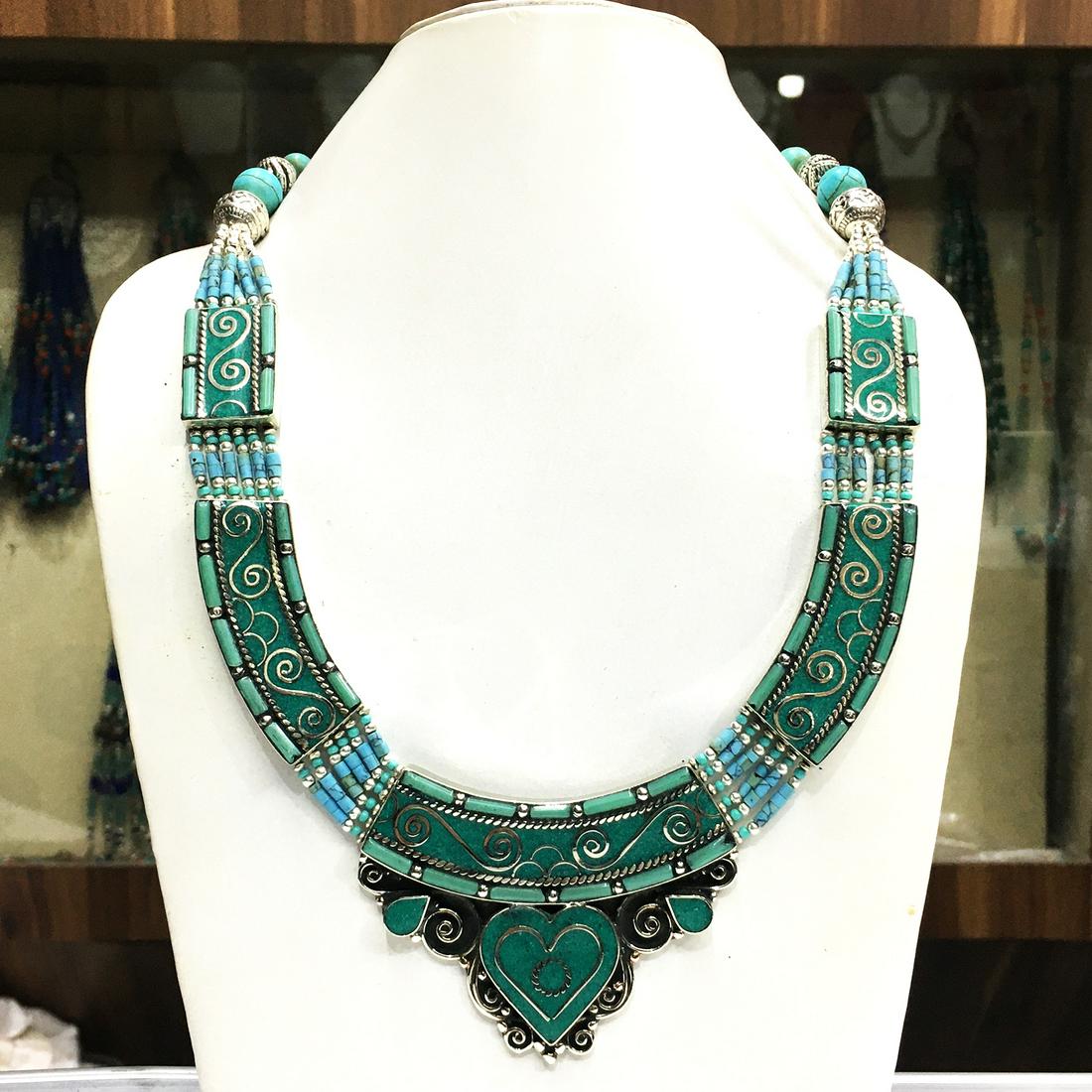 Natural Turquoise Handmade Choker Necklace: Turquoise encourages growth, development, and positive change within one's life. It is especially useful for clearing the Throat Chakra, and blockages of suppressed self-expression. Coral symbolizes l