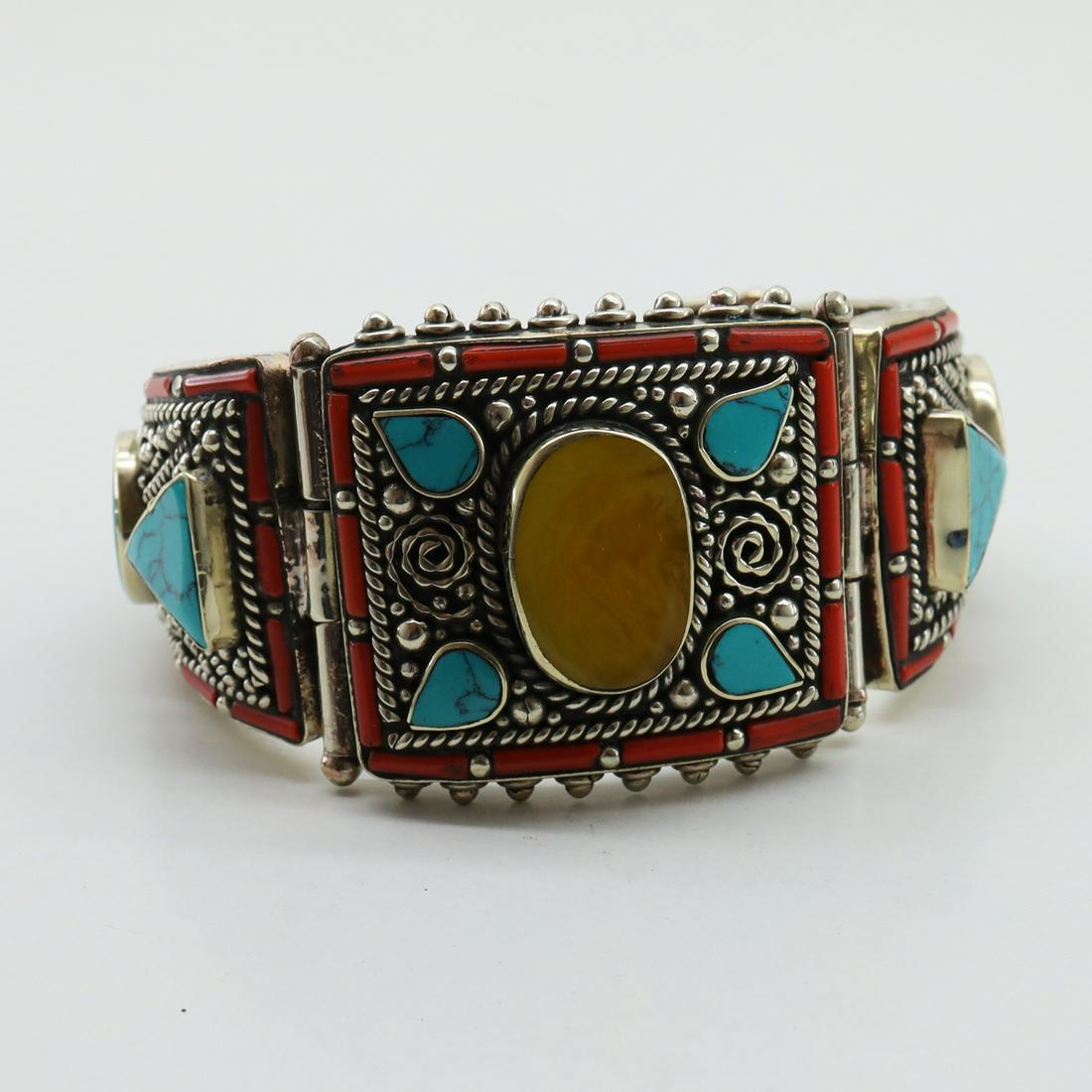 Natural Turquoise & Amber Ethnic Bangle (1 of 4)