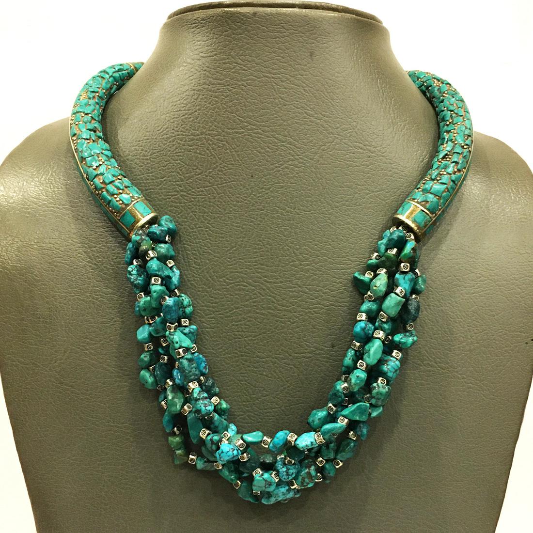 Natural Old Rough Turquoise Beaded Necklace (1 of 2)