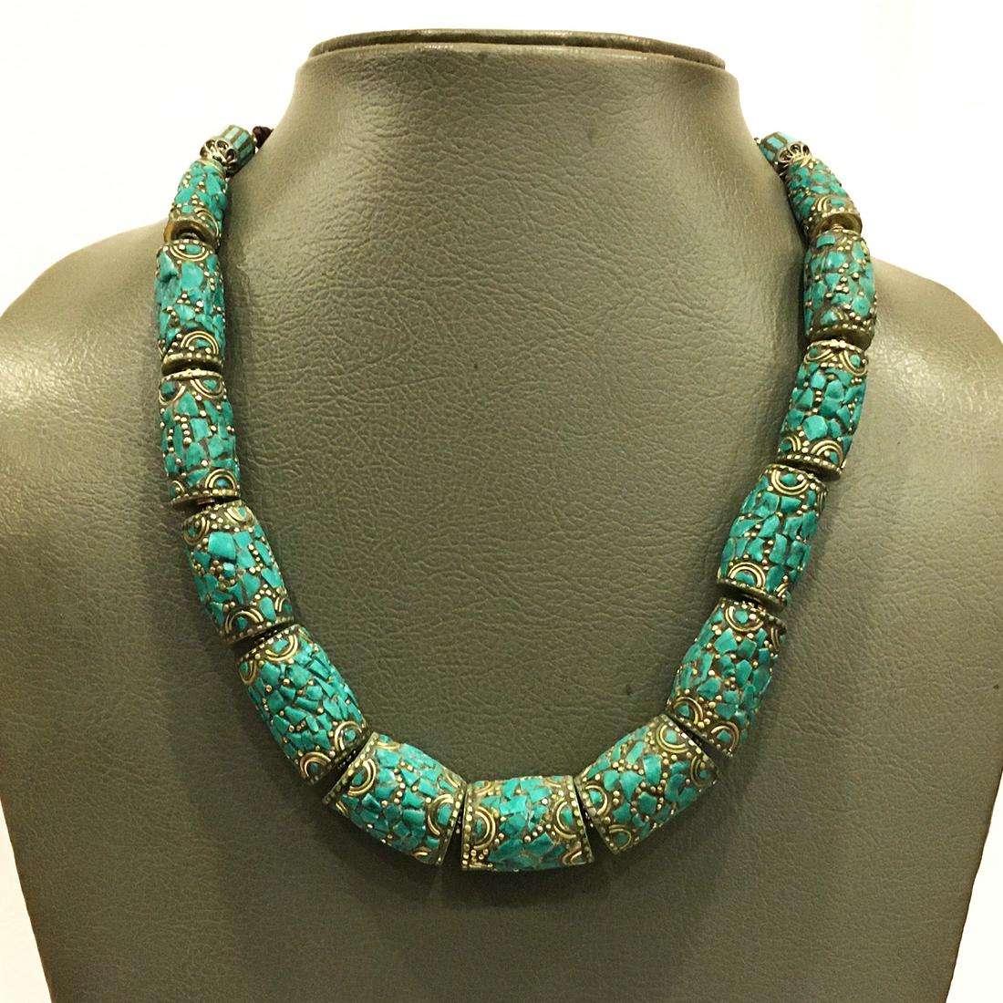 Natural Old Turquoise Hand-Carved Necklace (1 of 2)