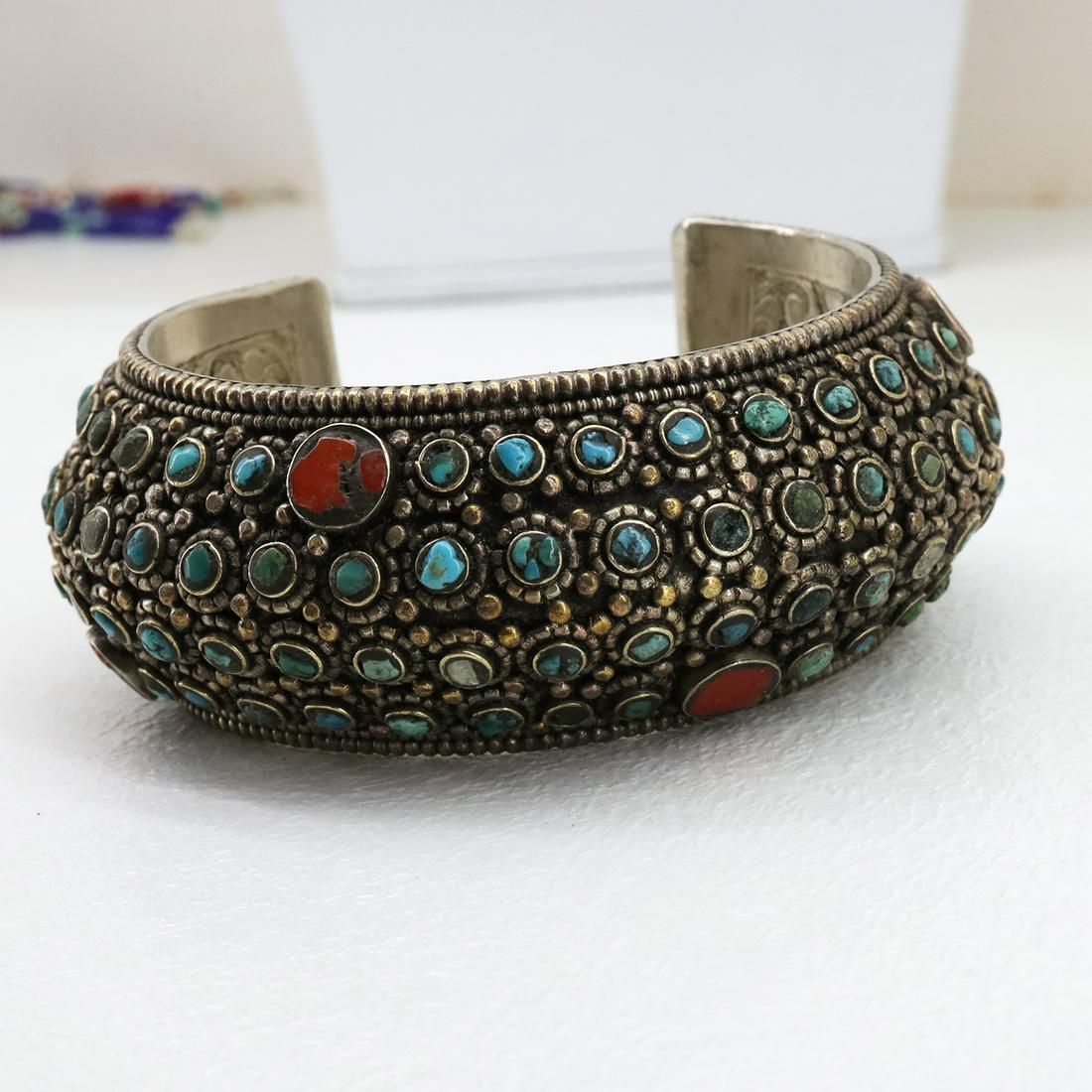 Hand-Carved Turquoise & Coral Handmade Old Bangle (1 of 7)