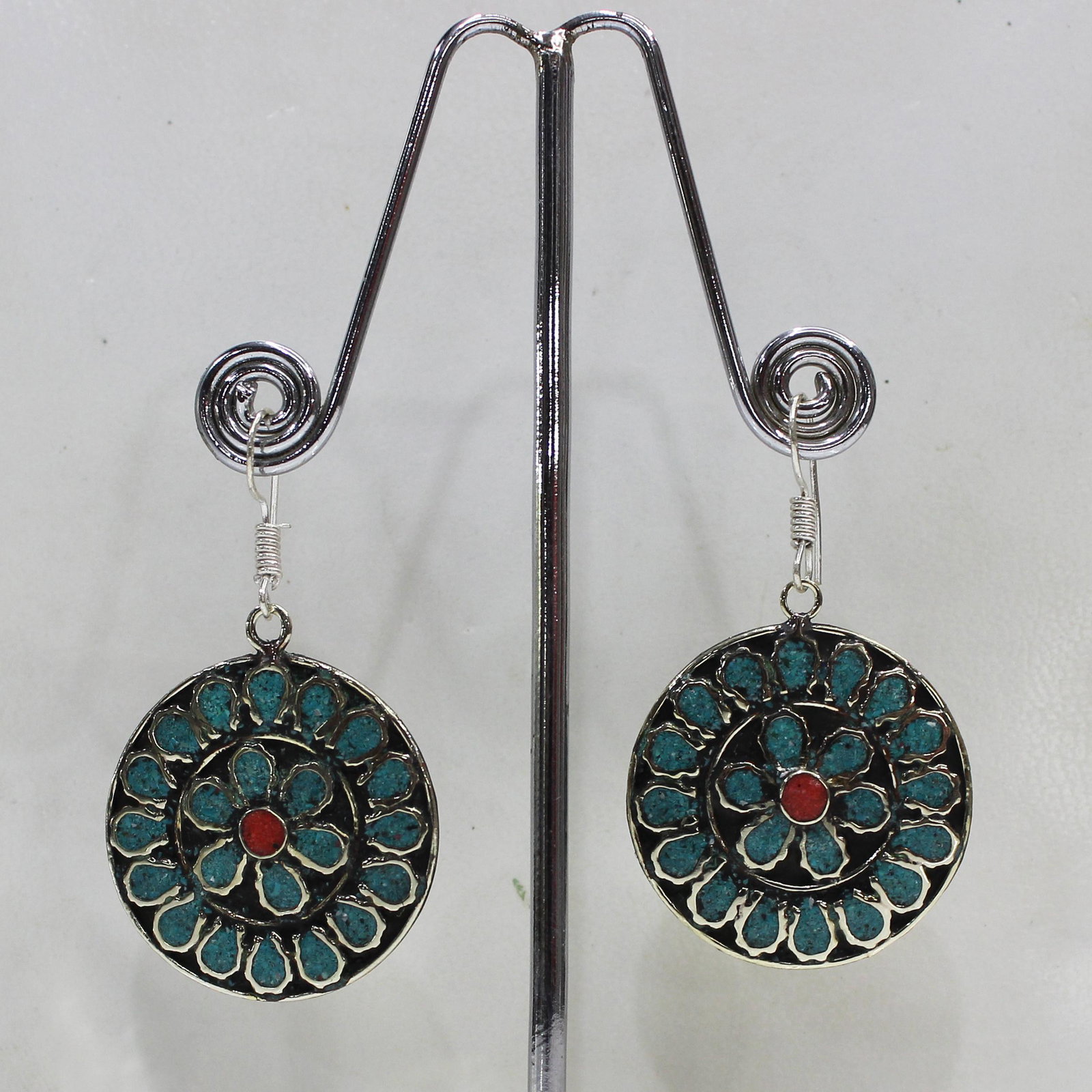 Tibetan Turquoise Ethnic Handmade Round Earrings: Tibetan Handmade Ethnic EarringsMain Stone: LapisMetal: Tibetan SilverMaterial: StoneBrand: HandmadeStyle: BohemianEthnic Origin: TibetanCountry/Region of Manufacture: Nepal