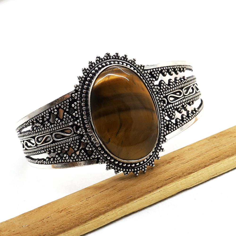 Hand-Carved Metal Tiger Eye Handmade Bangle (1 of 3)