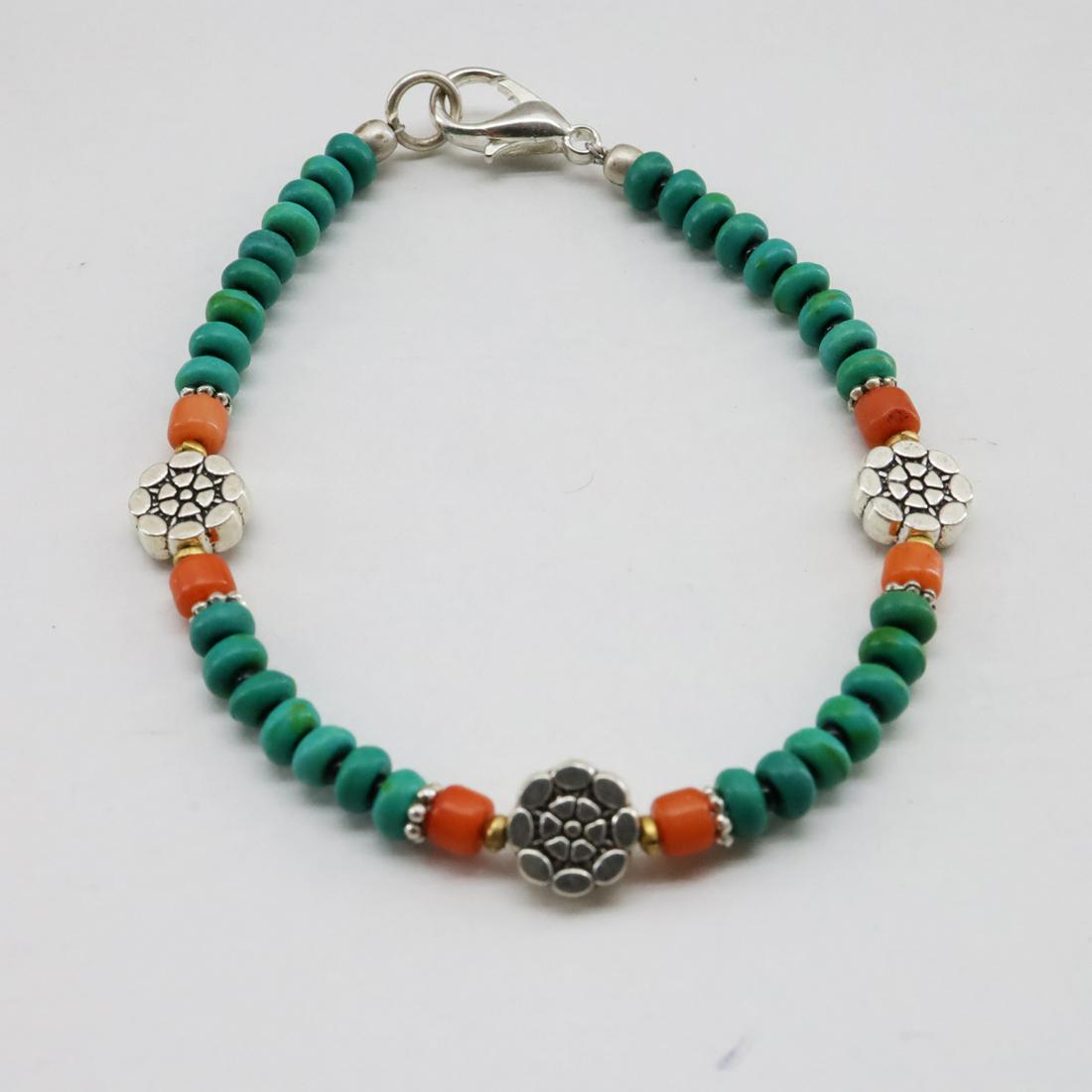 Tibetan Turquoise & Coral Handmade Beaded Bracelet: TIBETAN TURQUOISE & CORAL HANDMADE BRACELETWeight: 150 Gram ApproxGemstones: Turquoise & Coral, LapisBrand: HandmadeBracelet Length: 7 to 8 InchCountry/Region of Manufacture: Kathmandu/Nepal