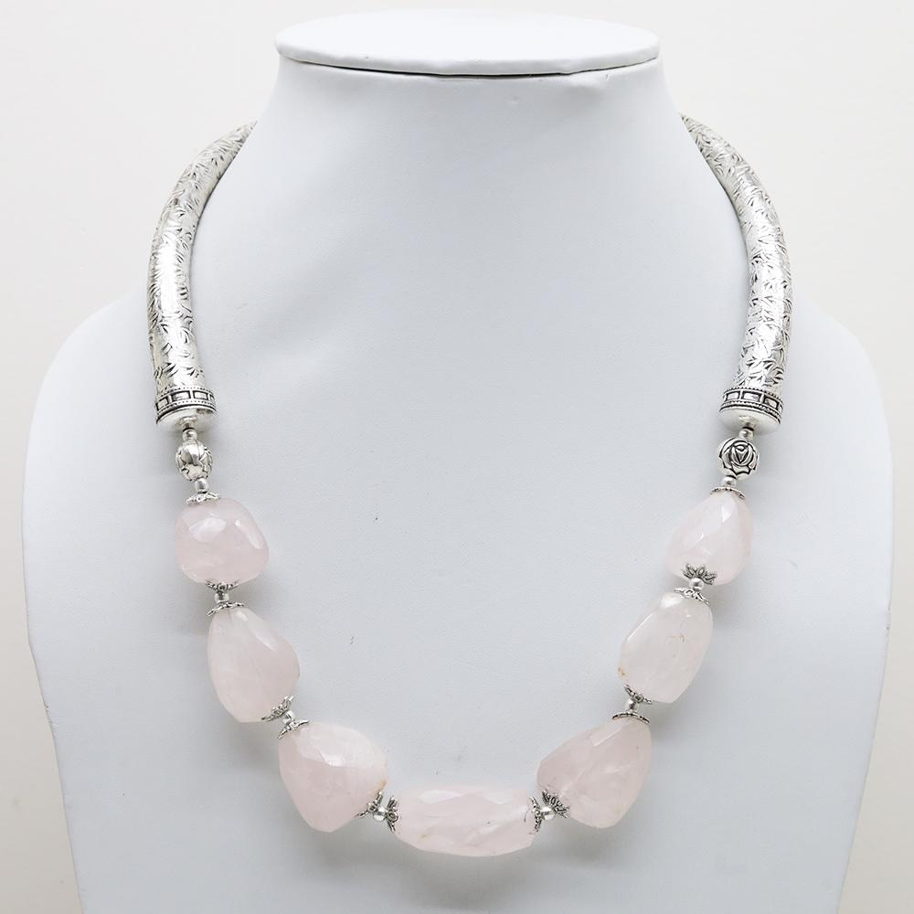 Indian Hand-Carved Metal & Rose Quartz Necklace: Indian Choker Necklace Set Silver Oxidised High Quality Boho Jewellery. This beautiful necklace set looks perfect with Indian , western and indo-western dresses. Perfect to club it with the six yards 