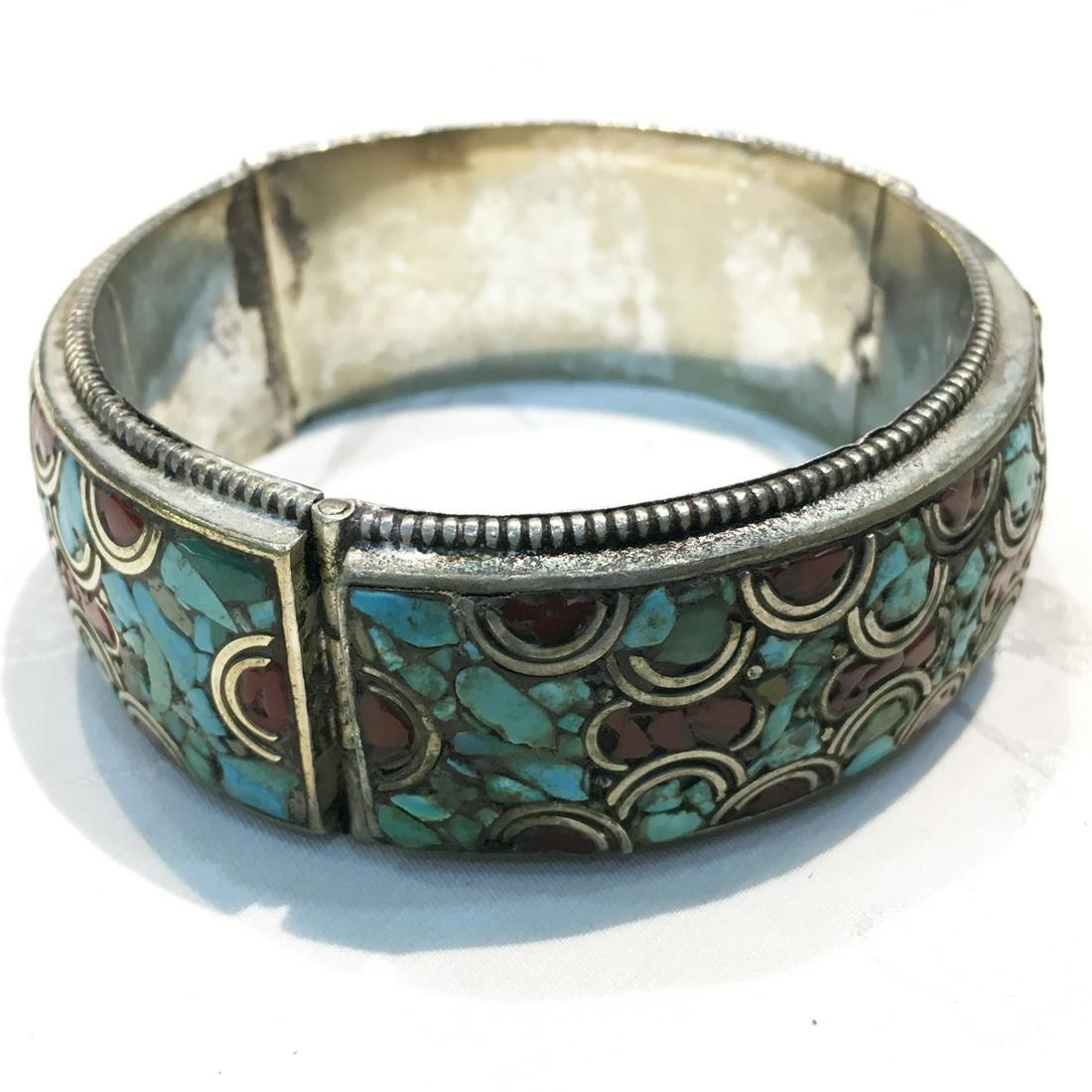 Turquoise & Coral Tribal Bohemian Handmade Bangle (1 of 3)