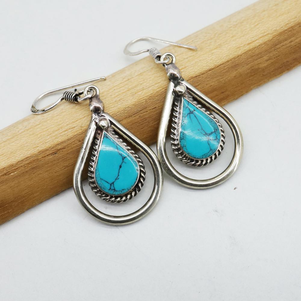 Tibetan Turquoise Ethnic Handmade Earrings: Tibetan Handmade Ethnic EarringsMain Stone: LapisMetal: Tibetan SilverMaterial: StoneBrand: HandmadeStyle: BohemianEthnic Origin: TibetanCountry/Region of Manufacture: Nepal