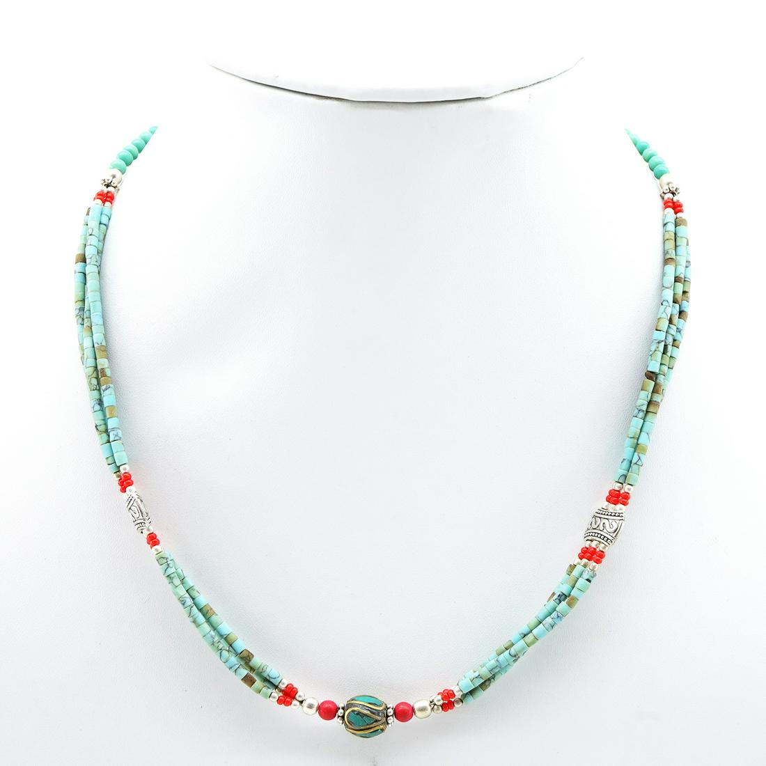 Buddhist Vintage Tibetan Turquoise Beaded Necklace: Natural Turquoise & Coral Beaded NecklaceWeight: 25 Gram ApproxGemstones: Natural Turquoise & CoralBrand: HandmadeNecklace Length: 18” ApproxCountry/Region of Manufacture: Nepal