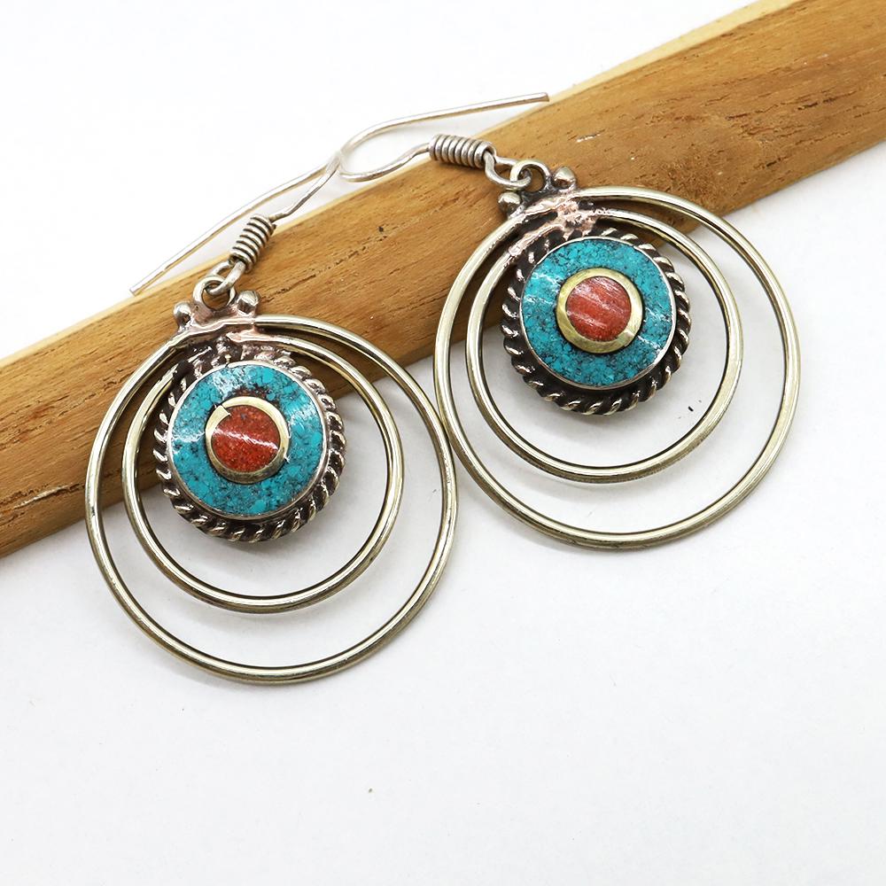 Tibetan Turquoise & Coral Handmade Chokar Earrings: Tibetan Handmade Ethnic EarringsMain Stone: LapisMetal: Tibetan SilverMaterial: StoneBrand: HandmadeStyle: BohemianEthnic Origin: TibetanCountry/Region of Manufacture: Nepal