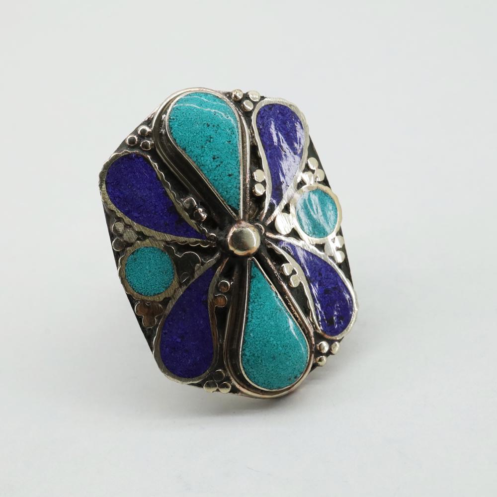 Free Size - Natural Turquoise & Lapis Handmade Ring (1 of 3)