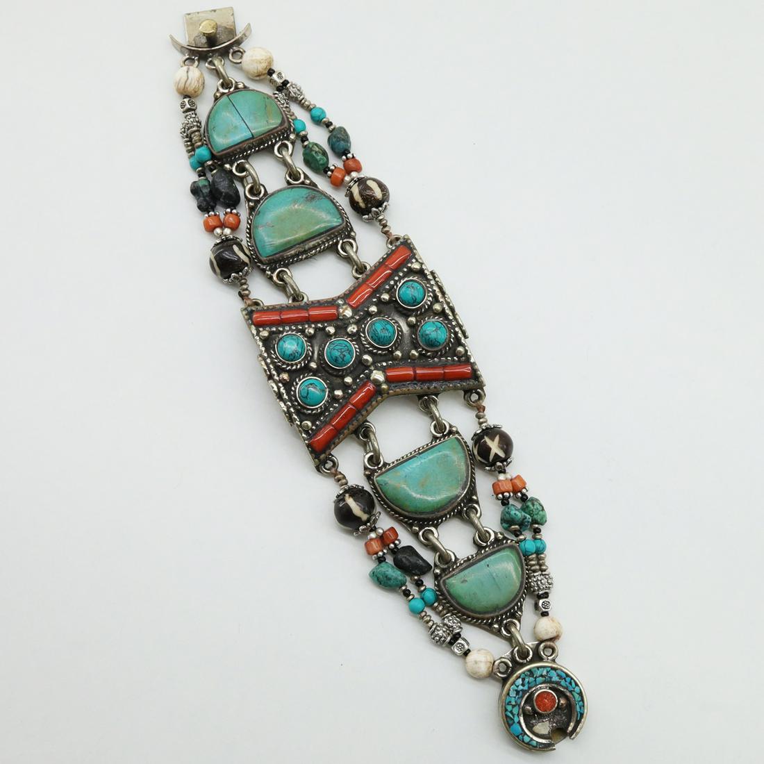 Tibetan Old Turquoise Handmade Beaded Bracelet (1 of 5)