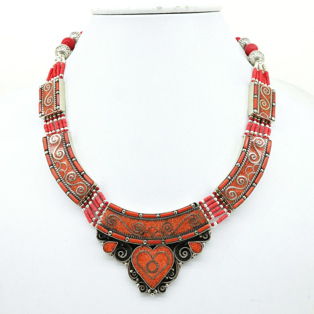 Natural Coral Handmade Choker Necklace: Turquoise encourages growth, development, and positive change within one's life. It is especially useful for clearing the Throat Chakra, and blockages of suppressed self-expression. Coral symbolizes l