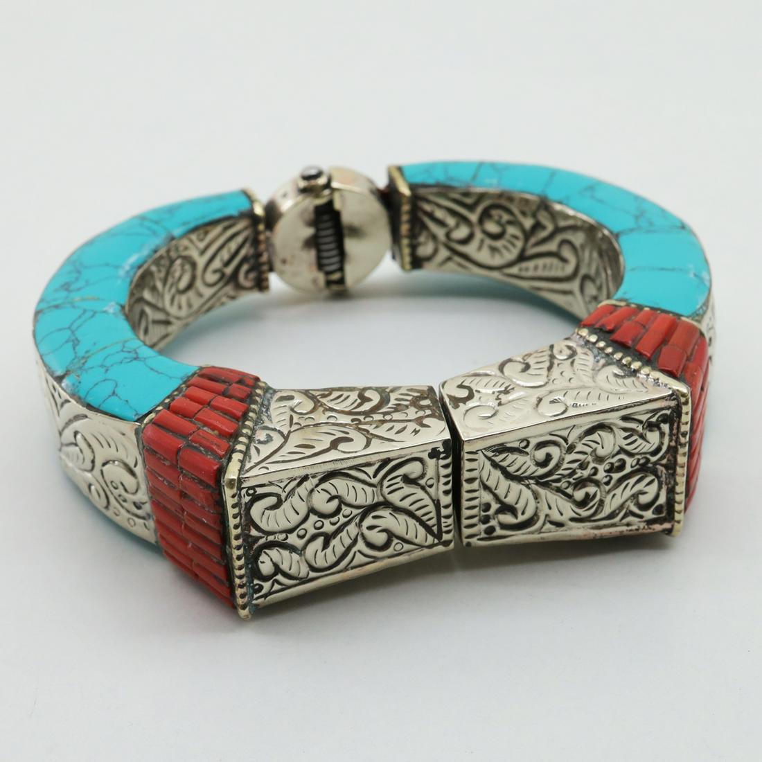 Tibetan Turquoise Hand-Carved Asian Bangle (1 of 4)