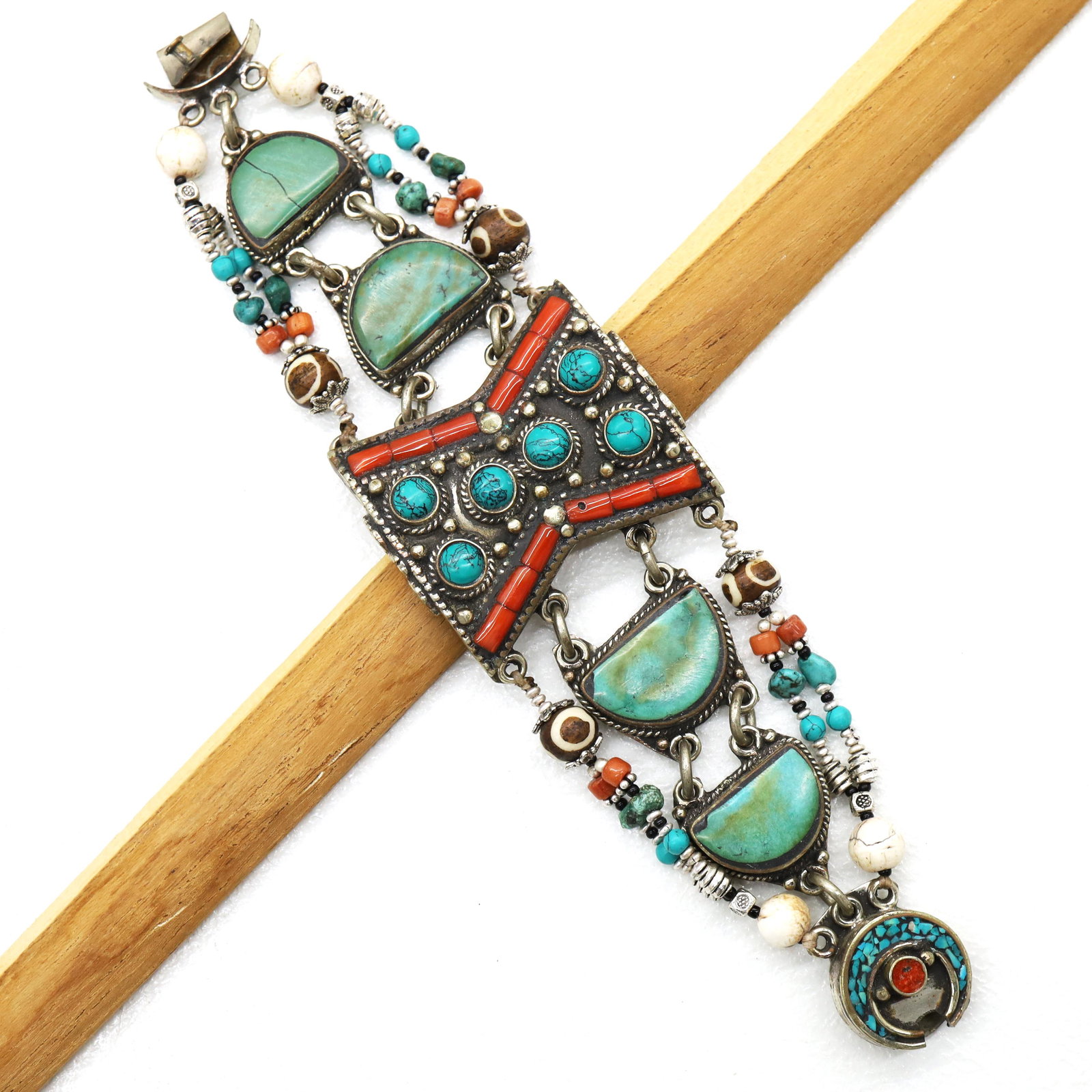 Tibetan Old Turquoise Handmade Beaded Bracelet (1 of 7)