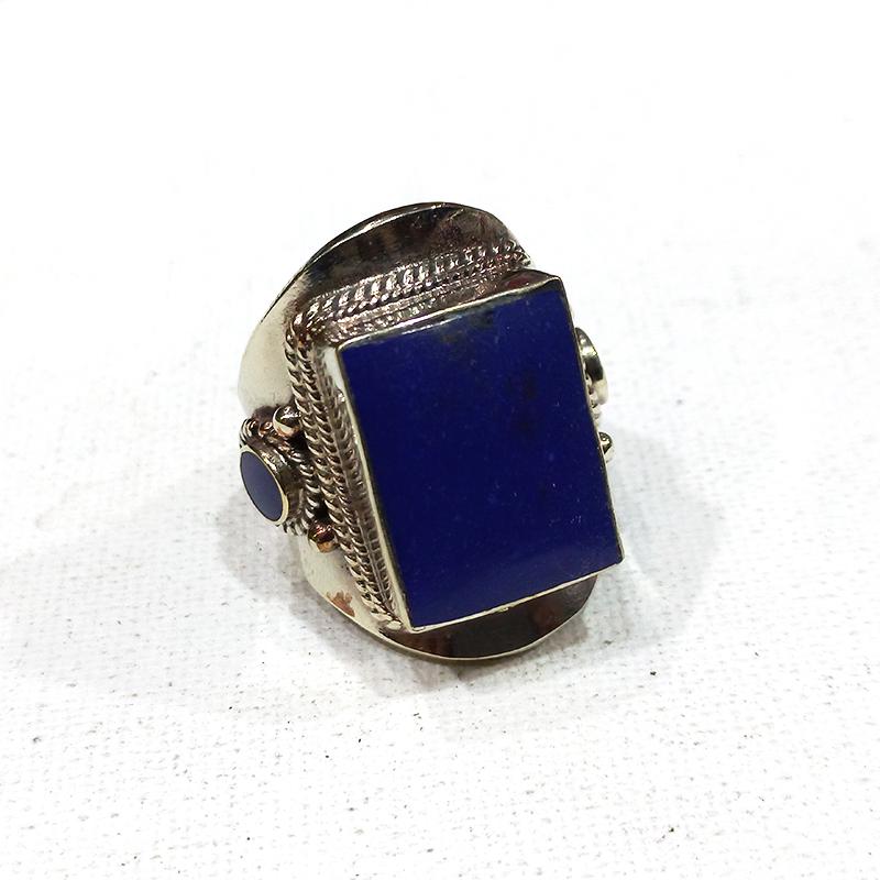 Tibetan Hand-Carved Lapis Ethnic Ring - Free Size (1 of 4)