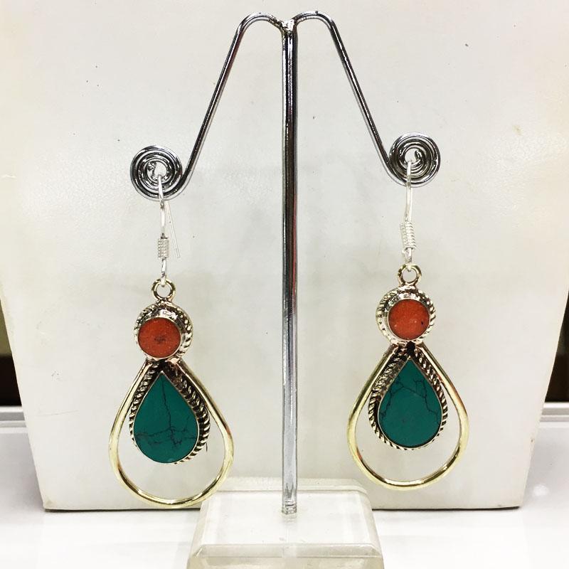 Tibetan Turquoise & Coral Handmade Chokar Earrings: Tibetan Handmade Ethnic EarringsMain Stone: LapisMetal: Tibetan SilverMaterial: StoneBrand: HandmadeStyle: BohemianEthnic Origin: TibetanCountry/Region of Manufacture: Nepal