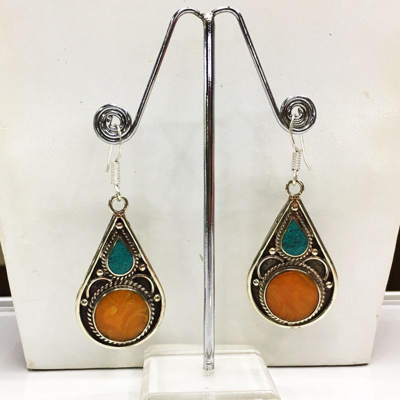 Tibetan Turquoise Handmade Chokar Earrings: Tibetan Handmade Ethnic EarringsMain Stone: LapisMetal: Tibetan SilverMaterial: StoneBrand: HandmadeStyle: BohemianEthnic Origin: TibetanCountry/Region of Manufacture: Nepal