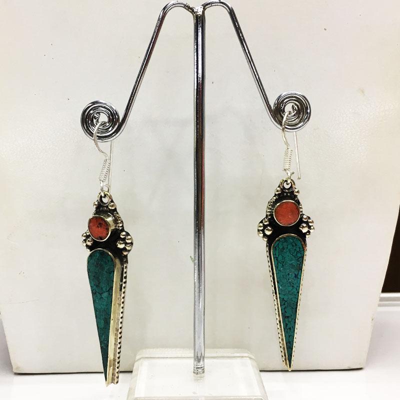 Tibetan Turquoise Handmade Chokar Earrings: Tibetan Handmade Ethnic EarringsMain Stone: LapisMetal: Tibetan SilverMaterial: StoneBrand: HandmadeStyle: BohemianEthnic Origin: TibetanCountry/Region of Manufacture: Nepal