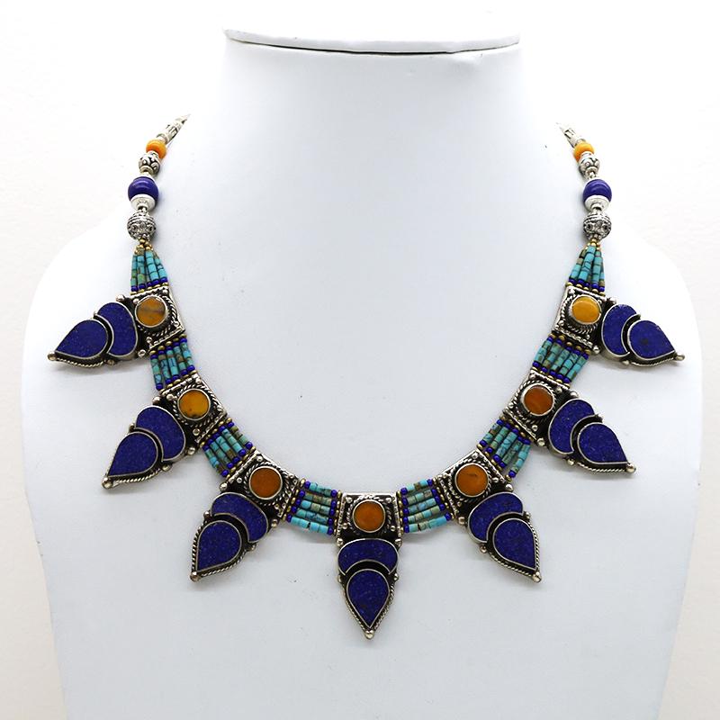 Afghani Natural Lapis Statement Ethnic Necklace (1 of 3)