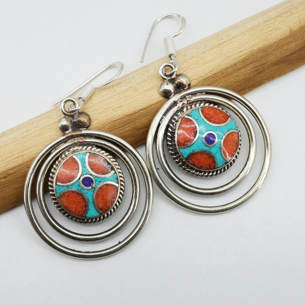 Women's Handmade Turquoise Choker Earring: Tibetan Handmade Ethnic EarringsMain Stone: Turquoise, Coral & LapisMetal: Tibetan SilverMaterial: StoneBrand: HandmadeStyle: BohemianEthnic Origin: TibetanCountry/Region of Manufacture: Nepal