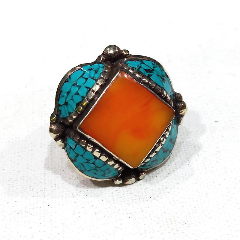 Tibetan Turquoise Handmade Ethnic Ring - Free Size (1 of 4)
