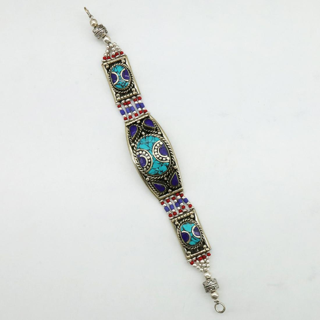 Ethnic Antique Choker Handmade Bracelet: TIBETAN TURQUOISE & CORAL HANDMADE BRACELETWeight: 30 Gram ApproxGemstones: Turquoise & Coral, LapisBrand: HandmadeBracelet Length: 6 to 7 InchCountry/Region of Manufacture: Kathmandu/Nepal