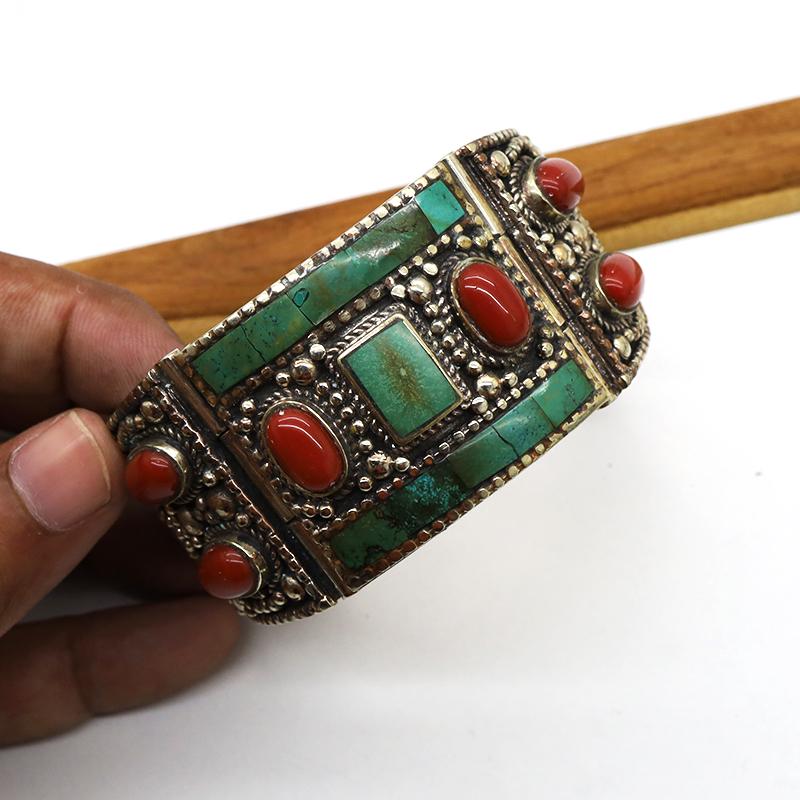 Gypsy Ethnic Turquoise & Coral Handmade Boho Bangle (1 of 5)