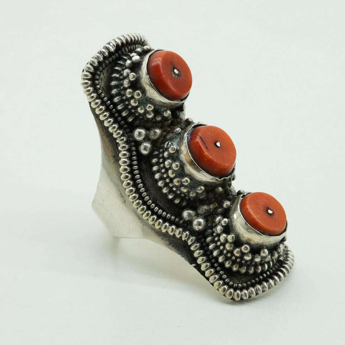 Tibetan Old Hand-Carved Coral Ethnic Ring - 12 MM (1 of 4)