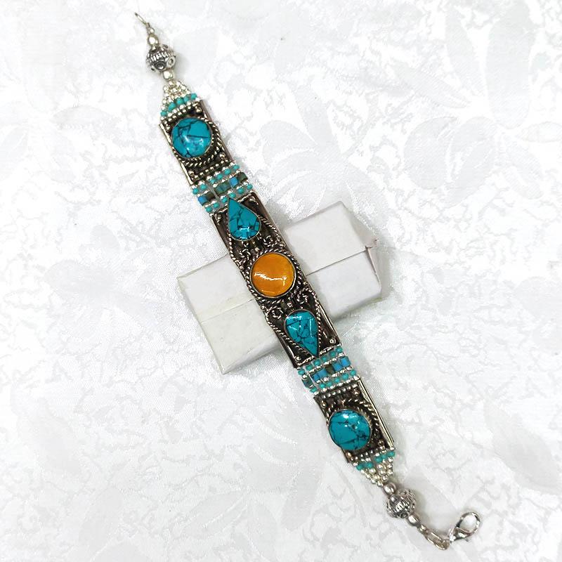 Ethnic Antique Turquoise Handmade Choker Bracelet: TIBETAN TURQUOISE & CORAL HANDMADE BRACELETWeight: 30 Gram ApproxGemstones: Turquoise & Coral, LapisBrand: HandmadeBracelet Length: 6 to 7 InchCountry/Region of Manufacture: Kathmandu/Nepal
