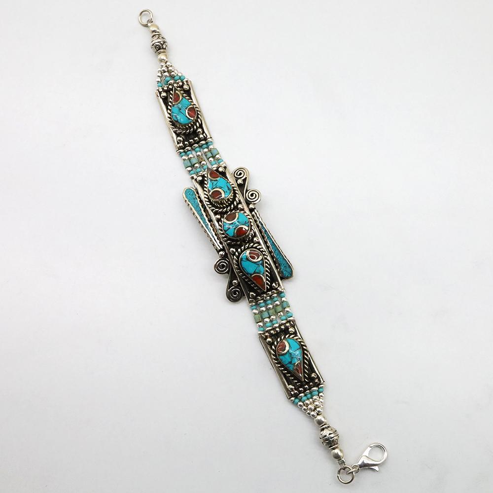 Tibetan Choker Handmade Turquoise Bracelet: TIBETAN TURQUOISE & CORAL HANDMADE BRACELETWeight: 30 Gram ApproxGemstones: Turquoise & Coral, LapisBrand: HandmadeBracelet Length: 7 to 8 InchCountry/Region of Manufacture: Kathmandu/Nepal