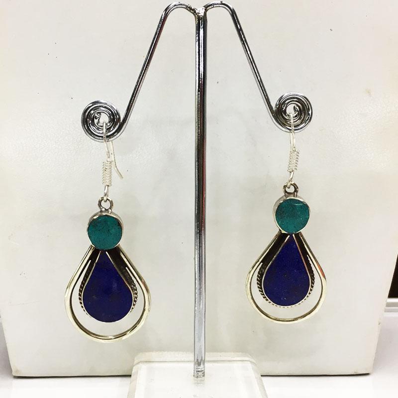 Tibetan Turquoise & Lapis Handmade Chokar Earrings: Tibetan Handmade Ethnic EarringsMain Stone: LapisMetal: Tibetan SilverMaterial: StoneBrand: HandmadeStyle: BohemianEthnic Origin: TibetanCountry/Region of Manufacture: Nepal