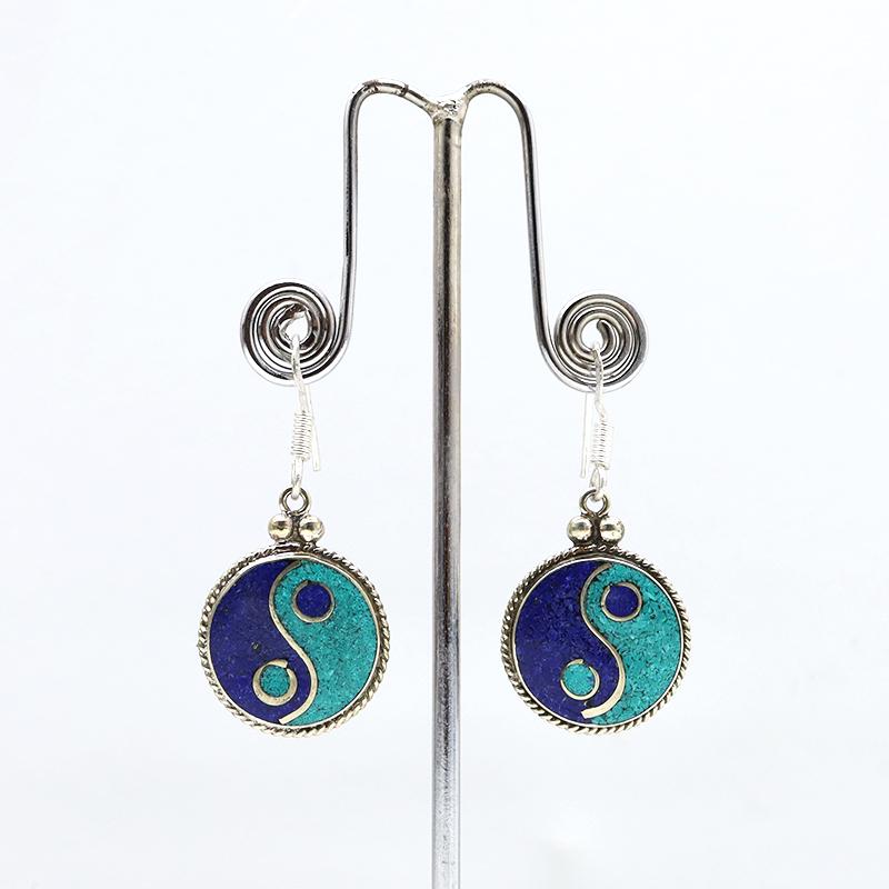 Tibetan Turquoise Ethnic Handmade Earrings: Tibetan Handmade Ethnic EarringsMain Stone: LapisMetal: Tibetan SilverMaterial: StoneBrand: HandmadeStyle: BohemianEthnic Origin: TibetanCountry/Region of Manufacture: Nepal