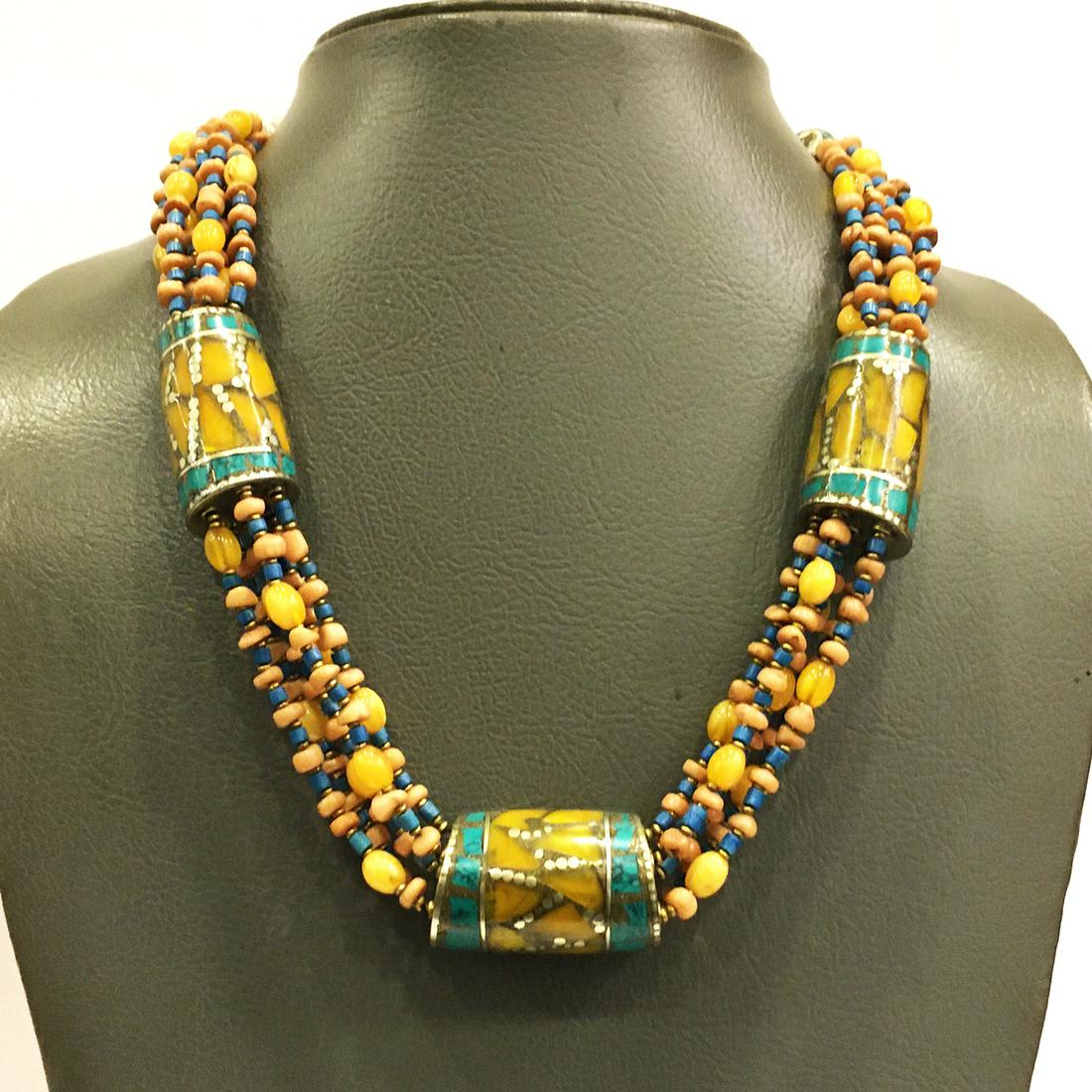 Tibetan Faux Amber Handmade Ethnic Old Necklace (1 of 2)