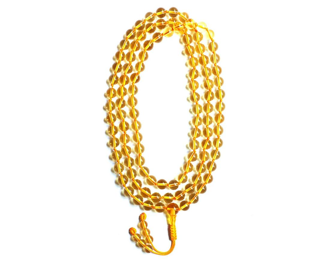 8MM Citrine Buddhist Prayer Jap Mala Hand Knotted, 108 Beads: Best quality citrine Buddhist prayer bead mala, hand knotted between beads.This hand knotted mala beads are mostly used for meditation & yoga.Hand strung with an adjustable knot, made in our Namaste B