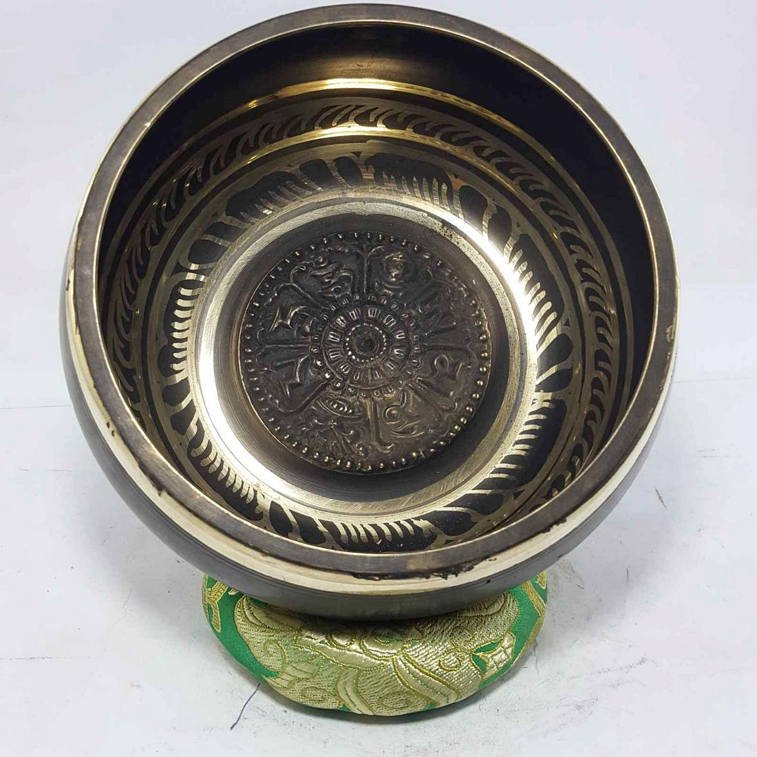 6 Inch Ashtamangala Embossed Singing Bowls Casting, Brass (1 of 3)
