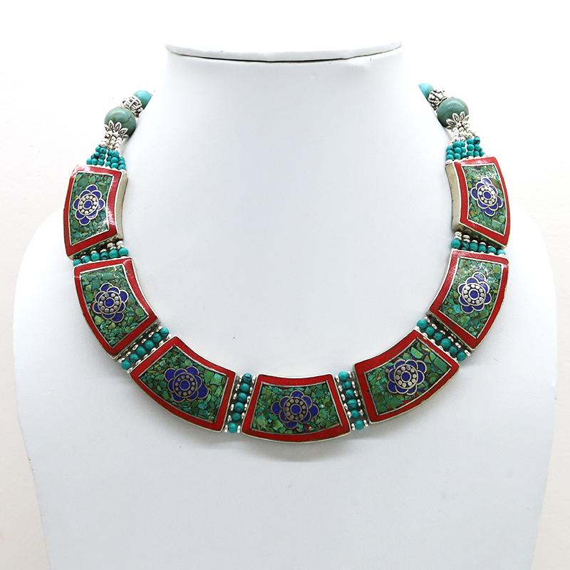 Tibetan Turquoise Handmade Designer Old Necklace: Tibet Natural Stone Hand Made Turquoise, Coral & Lapis Necklace......This elegant Necklace was handcrafted in Tibet, the home of exquisite jewellery craftsmanship. It was skilfully made with large nat
