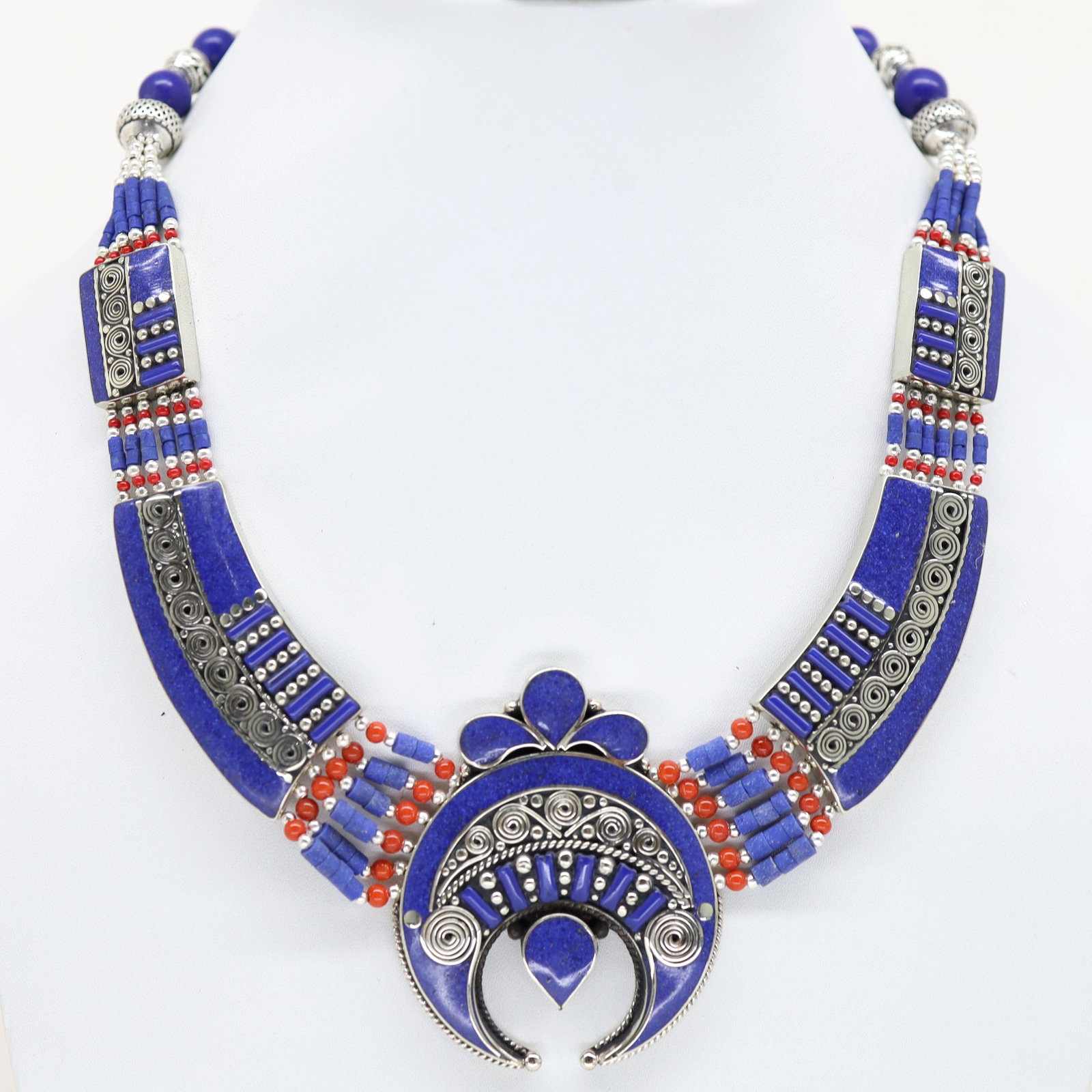 Vintage Artisan Vintage Handmade Choker Necklace: Tibet Natural Stone Hand Made Turquoise, Coral & Lapis Necklace......This elegant Necklace was handcrafted in Tibet, the home of exquisite jewelry craftsmanship. It was skillfully made with large natu