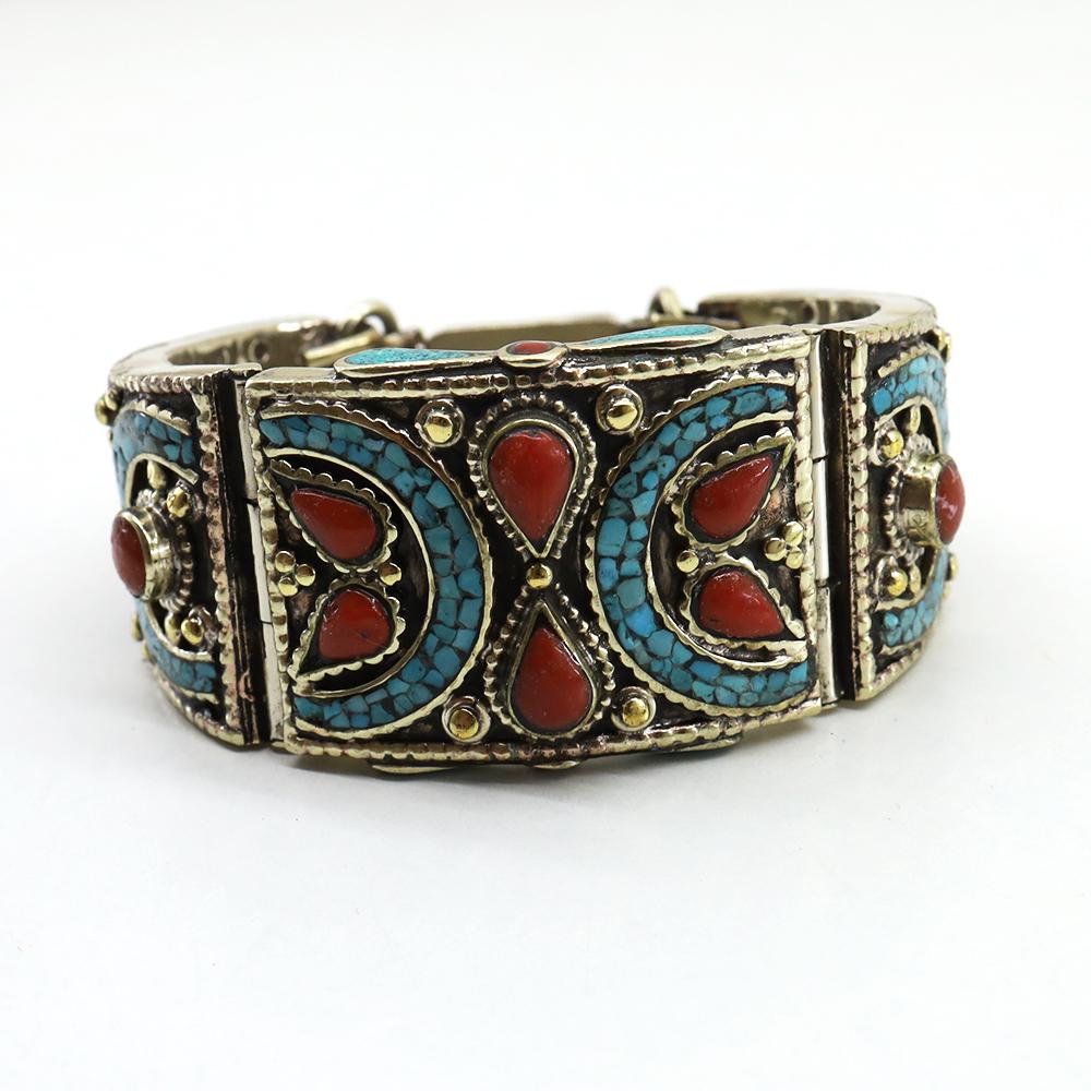 Turquoise & Coral Tribal Bohemian Handmade Bangle (1 of 5)
