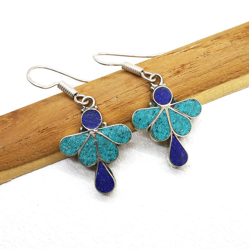 Tibetan Turquoise & Lapis Handmade Choker Earrings: Tibetan Handmade Ethnic EarringsMain Stone: Turquoise & CoralMetal: Tibetan SilverMaterial: StoneBrand: HandmadeStyle: BohemianEthnic Origin: TibetanCountry/Region of Manufacture: Nepal