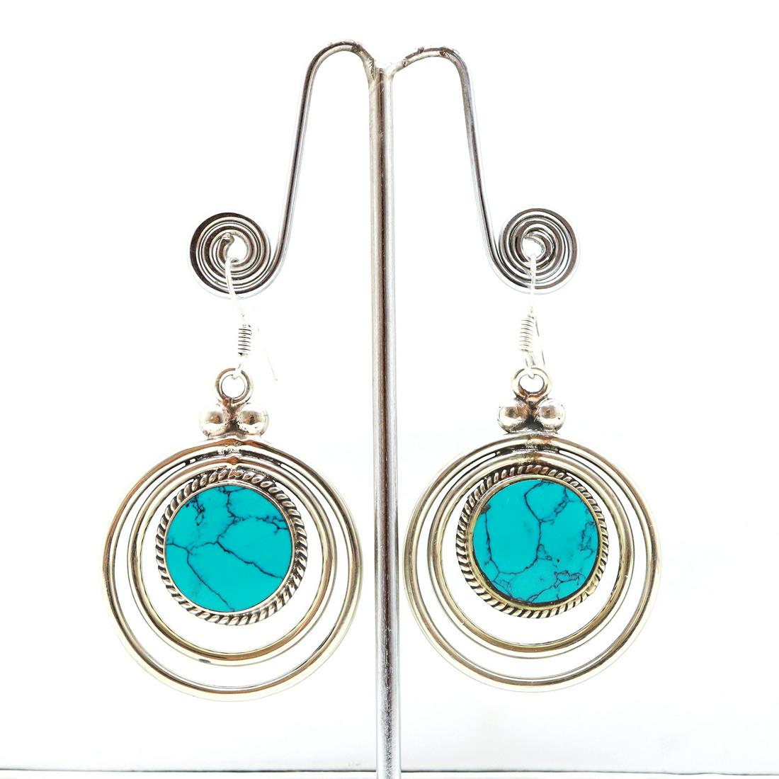 Tibetan Turquoise Ethnic Handmade Earrings: Tibetan Handmade Ethnic EarringsMain Stone: LapisMetal: Tibetan SilverMaterial: StoneBrand: HandmadeStyle: BohemianEthnic Origin: TibetanCountry/Region of Manufacture: Nepal