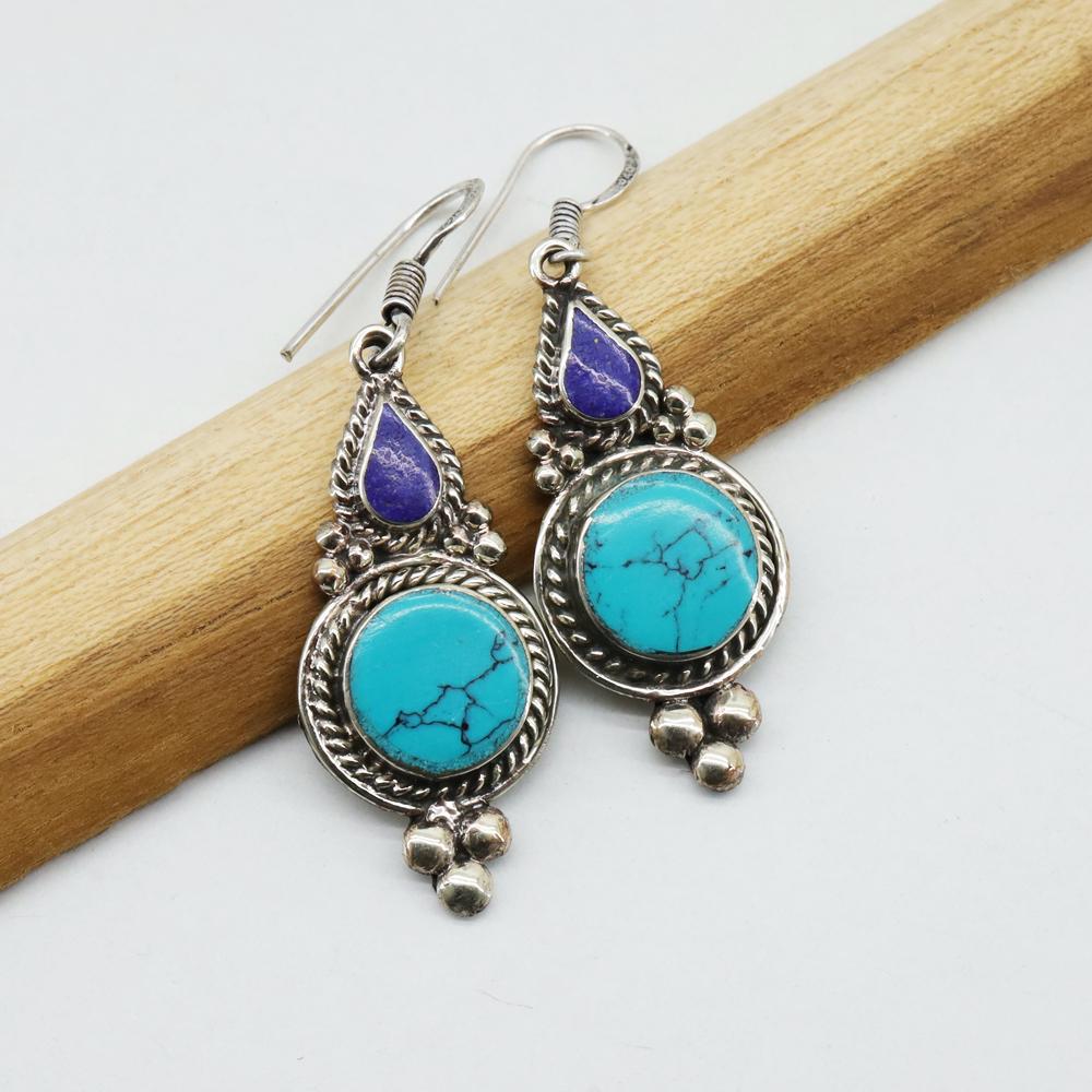 Tibetan Turquoise & Lapis Ethnic Handmade Earrings: Tibetan Handmade Ethnic EarringsMain Stone: LapisMetal: Tibetan SilverMaterial: StoneBrand: HandmadeStyle: BohemianEthnic Origin: TibetanCountry/Region of Manufacture: Nepal