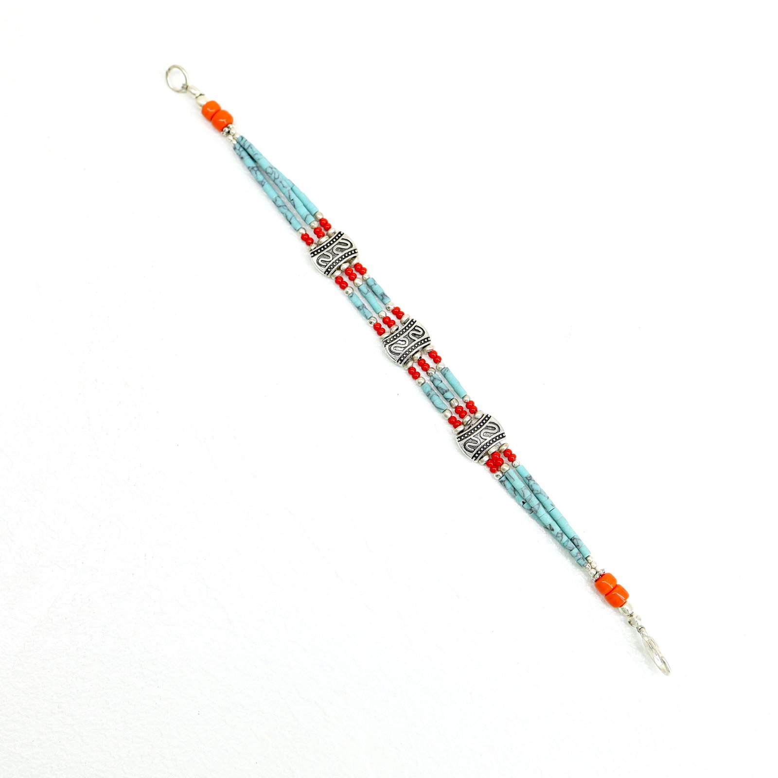 Tibetan Turquoise Handmade Beaded Bracelet: TIBETAN TURQUOISE & CORAL HANDMADE BRACELETWeight: 10 Gram ApproxGemstones: Turquoise & Coral, LapisBrand: HandmadeBracelet Length: 7 to 8 InchCountry/Region of Manufacture: Kathmandu/Nepal