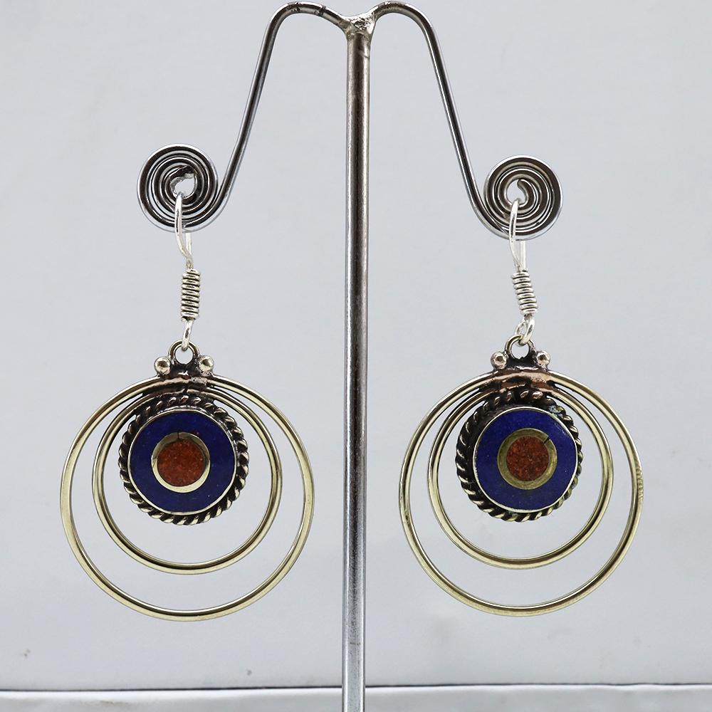 Tibetan Lapis & Coral Handmade Ethnic Earrings: Tibetan Handmade Ethnic EarringsMain Stone: Turquoise, Coral & LapisMetal: Tibetan SilverMaterial: StoneBrand: HandmadeStyle: BohemianEthnic Origin: TibetanCountry/Region of Manufacture: Nepal