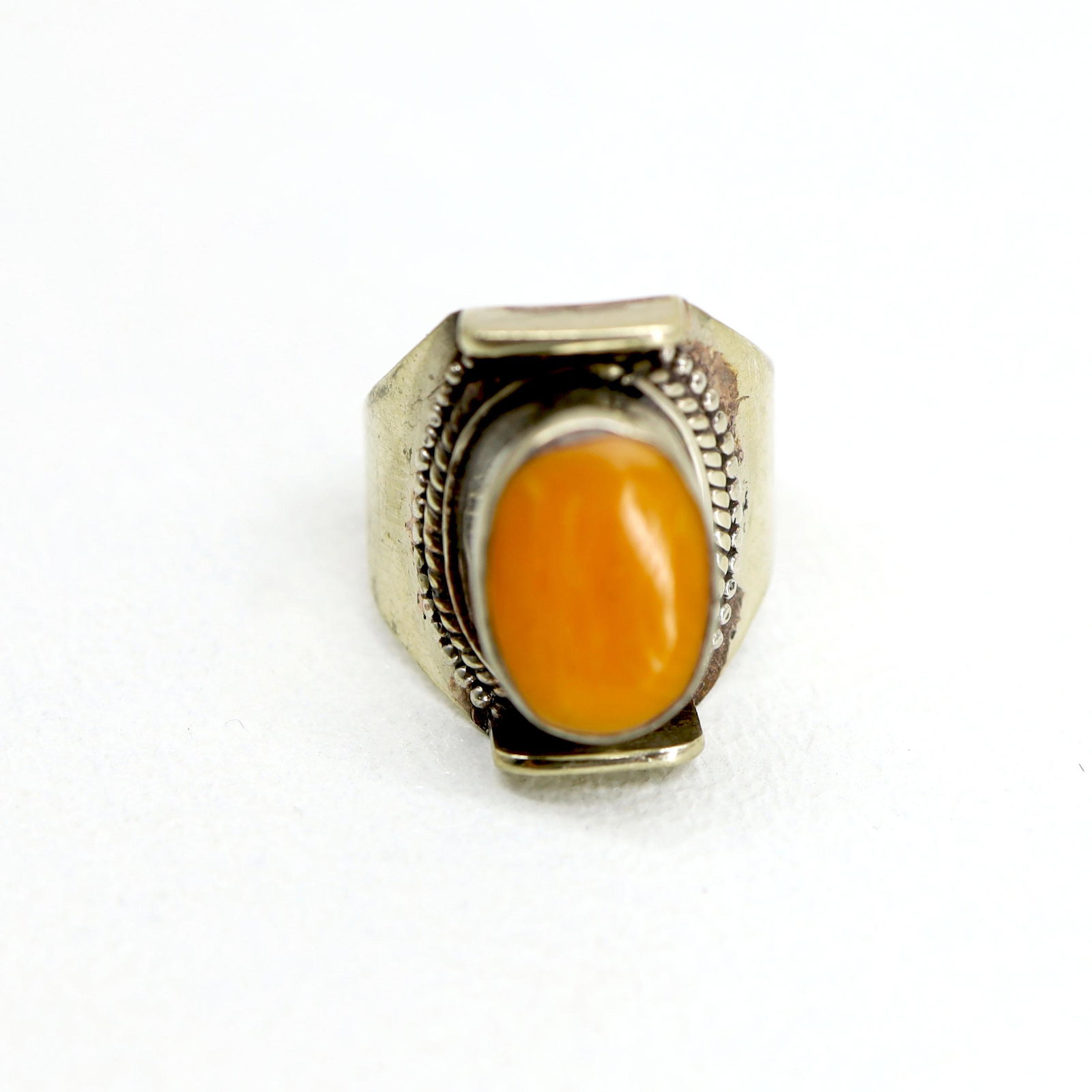 Tibetan Ethnic Hand-Carved Boho Ring - Free Size: Tibet Natural Stone Hand Made Turquoise, Coral & Amber Old Antique Ring......;This elegant large Ring was handcrafted in Tibet, the home of exquisite jewelry craftsmanship. It was skillfully made with