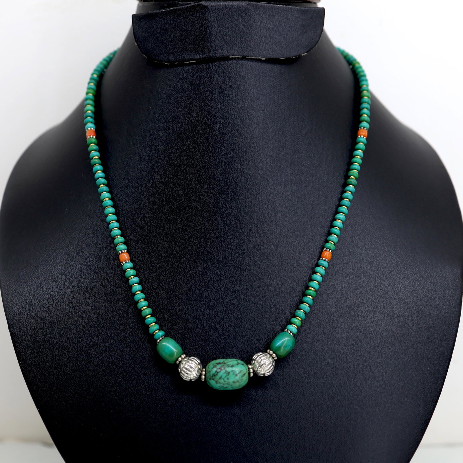 Tibetan Turquoise Handmade Beaded Necklace: Tibet Natural Stone Hand Made Turquoise, Coral & Lapis Necklace......This elegant Necklace was handcrafted in Tibet, the home of exquisite jewelry craftsmanship. It was skillfully made with large natu